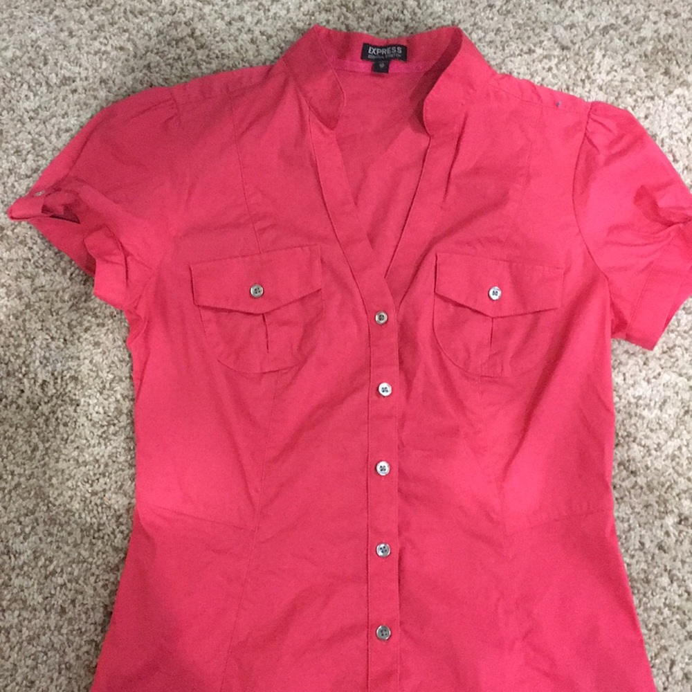 Express Short Sleeve Button Down Top